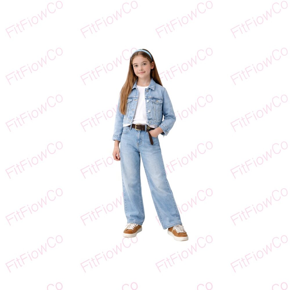 ZARA Kids CroppedDenim Jacket Light Wash with Subtle Distressed Detail Size9-10